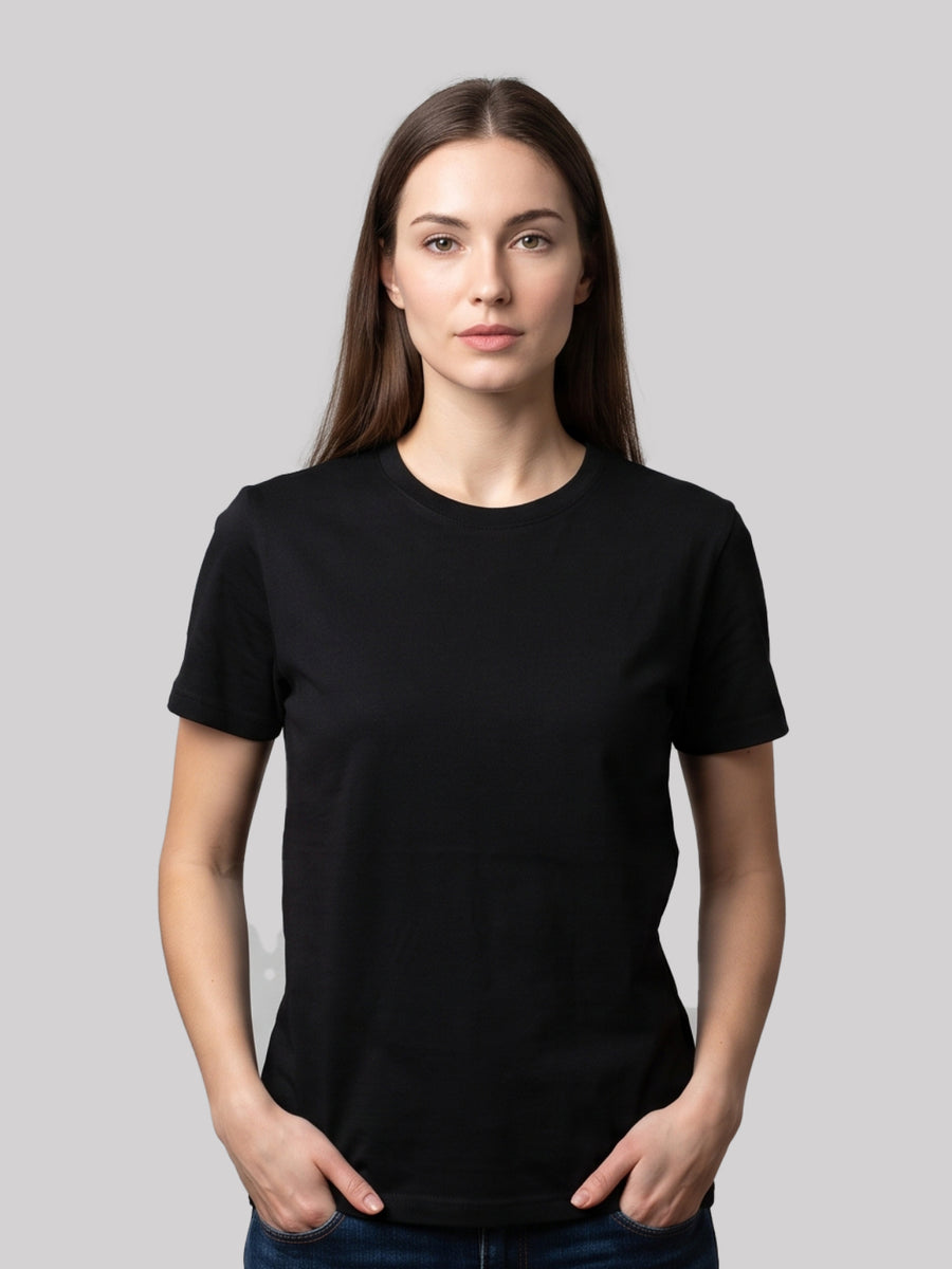 Black Unisex Cotton Blend T-Shirt - Ribbed Neck