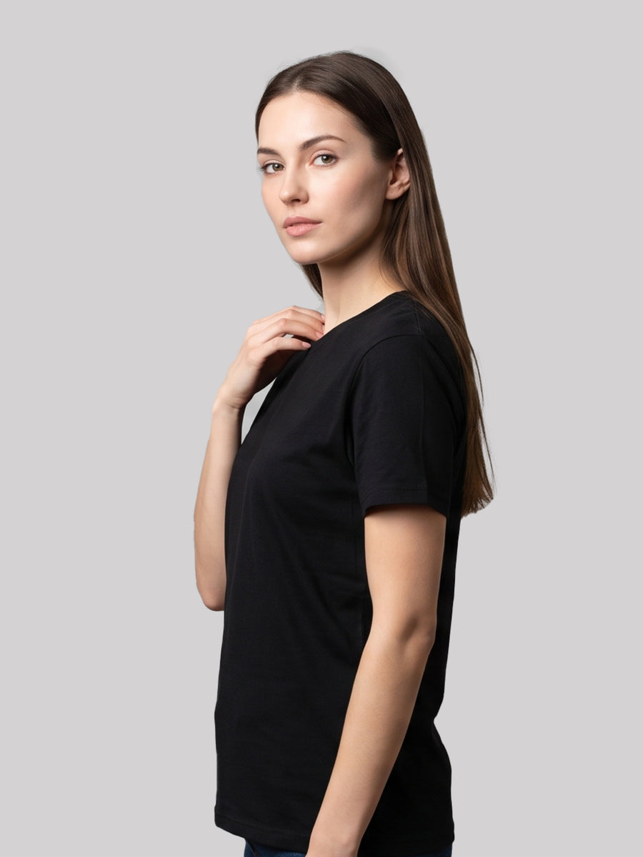 Black Unisex Cotton Blend T-Shirt - Ribbed Neck