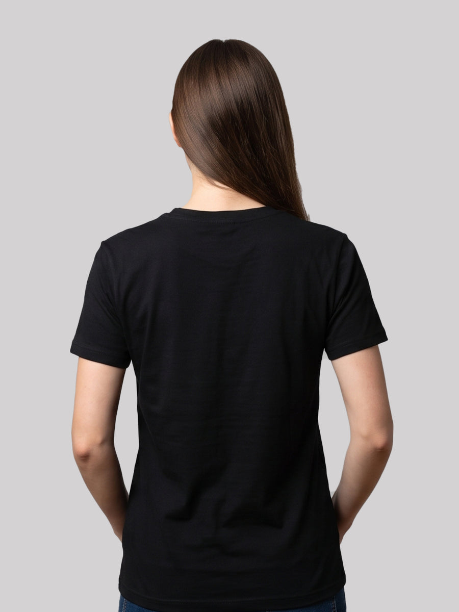 Black Unisex Cotton Blend T-Shirt - Ribbed Neck