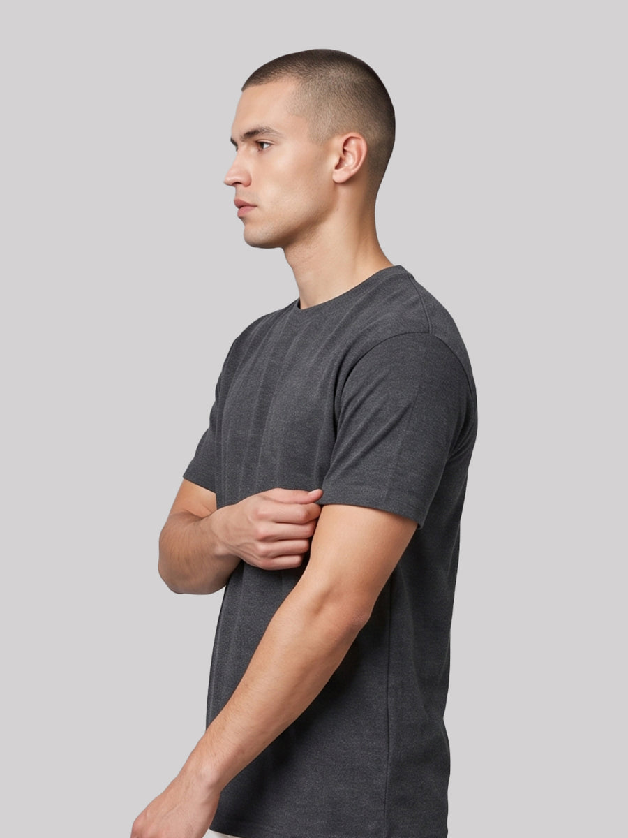 Charcoal Unisex Cotton Blend T-Shirt - Ribbed Neck